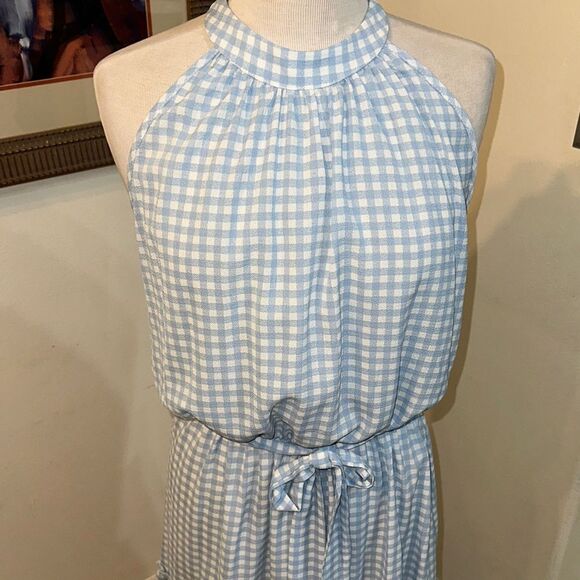 Mackenzie & James Blue/White Checkerboard Halter Dress Size Med - Picture 4 of 10